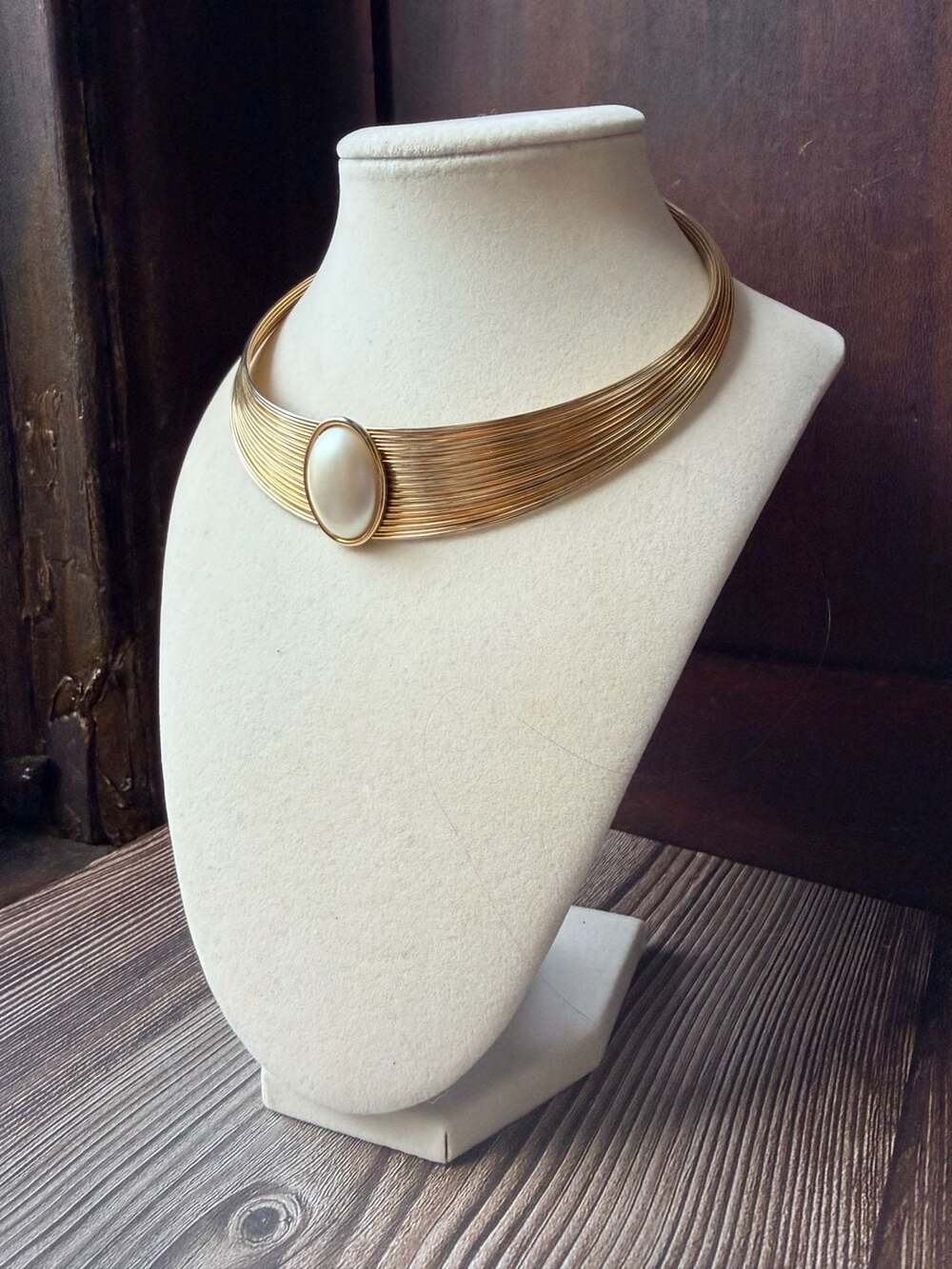 Vintage Napier Style Gold Omega Collar Cleopatra Necklace Statement Faux Pearl C